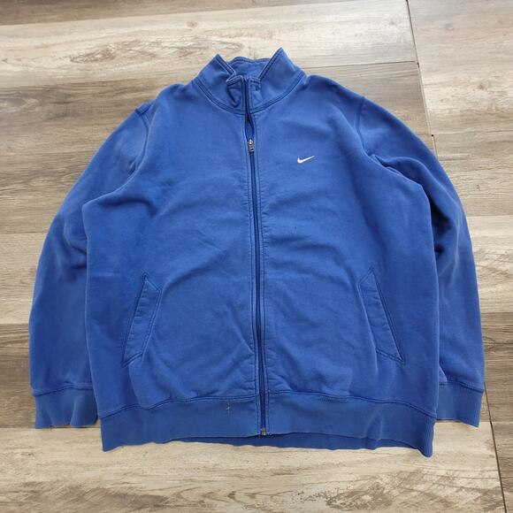 Nike Sweatshirt Jacket  Blue Mens XXL  Embroidered Mini Swoosh Sporty Full Zip - Picture 1 of 10